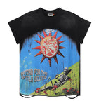 ROUGHPLAY Heavyweight Distressed Graphic Tee - Sun Emblem & Reclining Skeleton