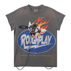 ROUGHPLAY Heavyweight Distressed Graphic Tee - Flame Oval Emblem