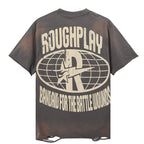 ROUGHPLAY Heavyweight Distressed Graphic Tee - Rock Hand Sign & Flaming Aura