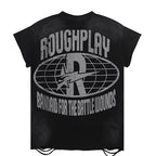 ROUGHPLAY Heavyweight Distressed Graphic Tee - Sun Emblem & Reclining Skeleton