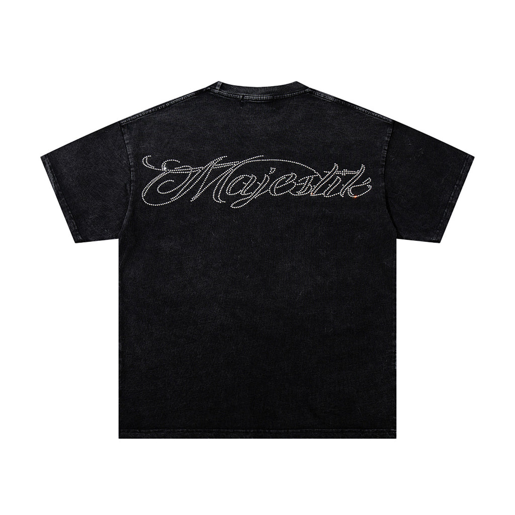 MAJESTIK Superbike Racing Graphic T-Shirt Unisex Acid Wash Black Y2K Biker Sports Dual-Sided Heavyweight Oversized Streetwear Short Sleeve Top