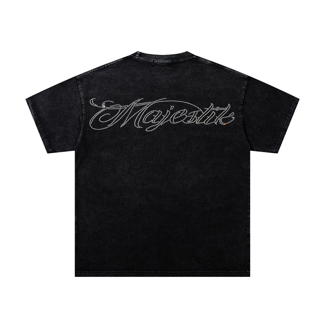 MAJESTIK Superbike Racing Graphic T-Shirt Unisex Acid Wash Black Y2K Biker Sports Dual-Sided Heavyweight Oversized Streetwear Short Sleeve Top