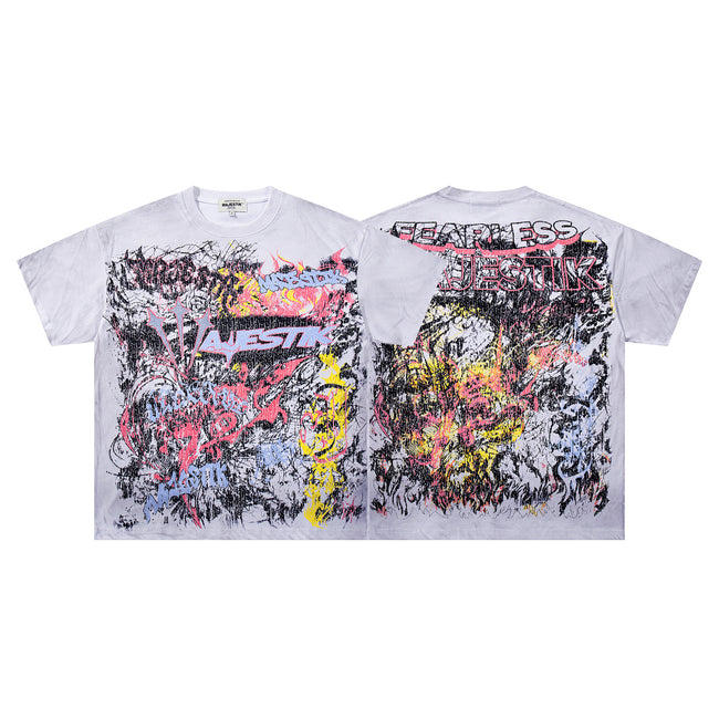 MAJESTIK All-Over Print Abstract Graffiti T-Shirt Unisex Light Grey Y2K Cyber Punk Fearless Oversized Streetwear Short Sleeve Top Hover Image