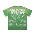 MAJESTIK Cyber Yacht World Tour Graphic T-Shirt Unisex Acid Wash Green Y2K Futuristic Skyline Oversized Streetwear Short Sleeve Top