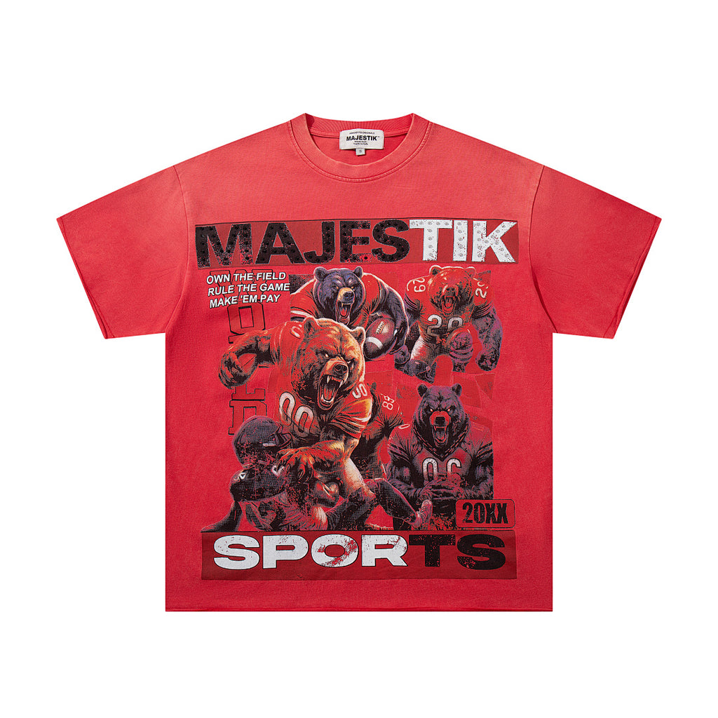 MAJESTIK Lock In Take Over Graphic T-Shirt Unisex Red Y2K Athletic Basketball Guard Dog Oversized Streetwear Short Sleeve Top