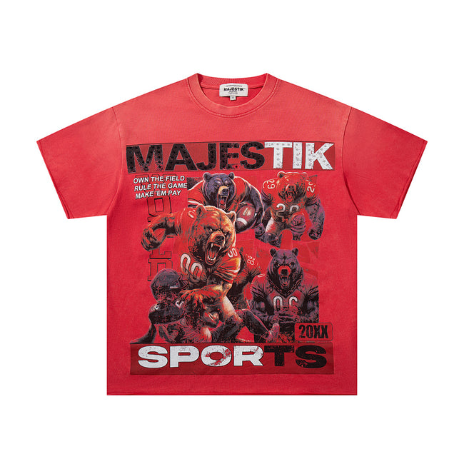 MAJESTIK Lock In Take Over Graphic T-Shirt Unisex Red Y2K Athletic Basketball Guard Dog Oversized Streetwear Short Sleeve Top Main Image