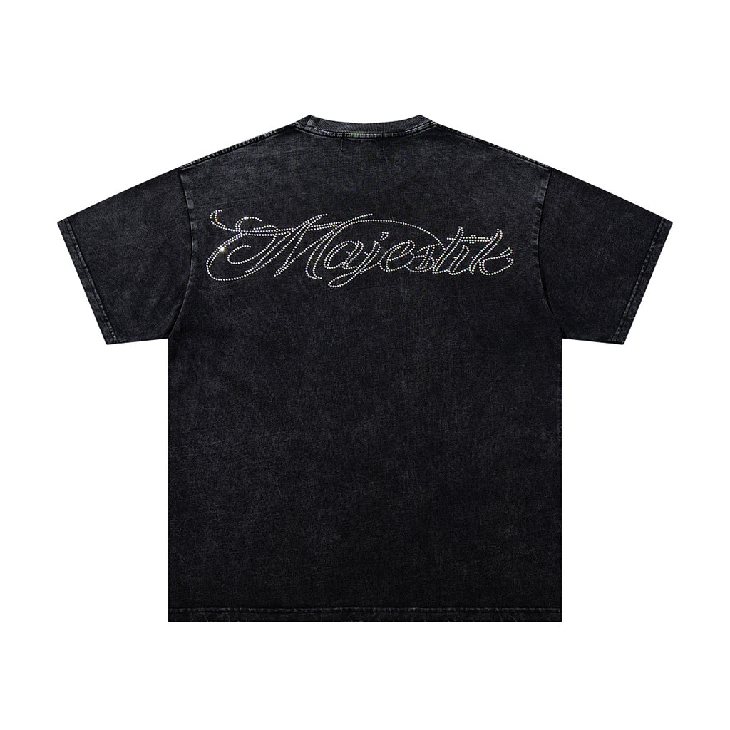 MAJESTIK Racing Champion Trophy Graphic T-Shirt Unisex Acid Wash Black Y2K Motorsport Oversized Streetwear Short Sleeve Top