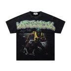 MAJESTIK Football Player Graphic T-Shirt Unisex Acid Wash Black Y2K Athletic Sports Oversized Streetwear Short Sleeve Top