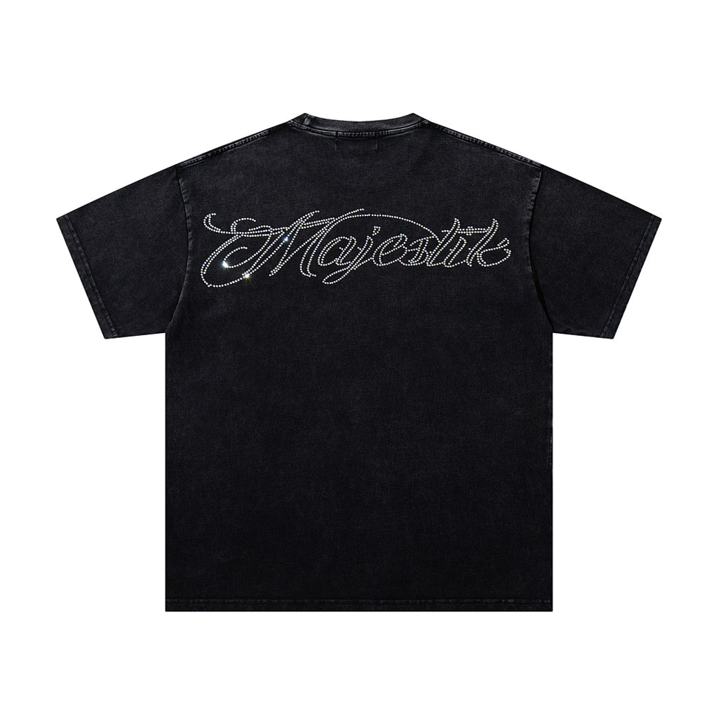 MAJESTIK Football Player Graphic T-Shirt Unisex Acid Wash Black Y2K Athletic Sports Oversized Streetwear Short Sleeve Top