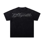 MAJESTIK Football Player Graphic T-Shirt Unisex Acid Wash Black Y2K Athletic Sports Oversized Streetwear Short Sleeve Top