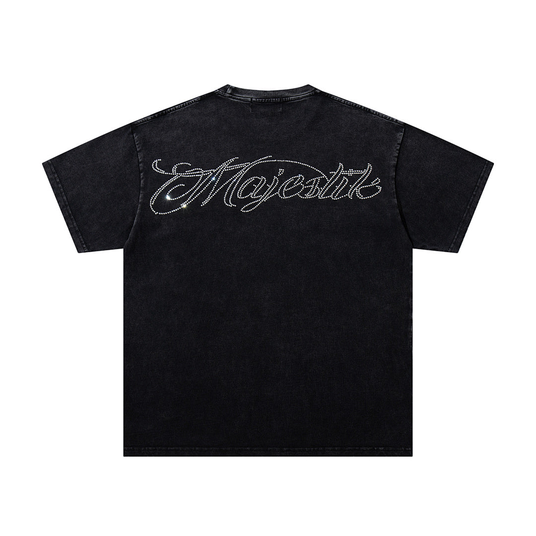 MAJESTIK Football Player Graphic T-Shirt Unisex Acid Wash Black Y2K Athletic Sports Oversized Streetwear Short Sleeve Top