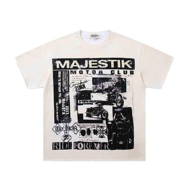 MAJESTIK Motor Club Graphic T-Shirt Unisex Cream Off-White Y2K Vintage Biker Racing Oversized Streetwear Short Sleeve Top Main Image