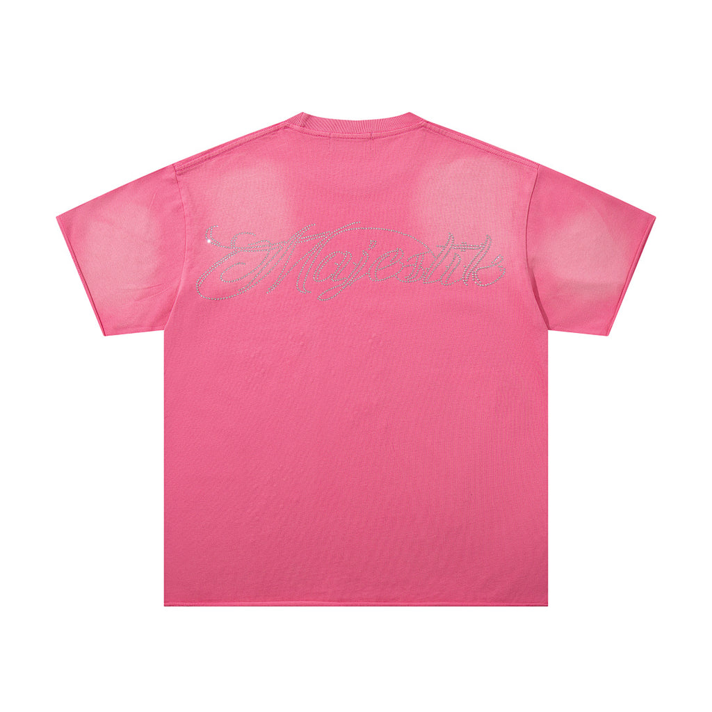 MAJESTIK Light In Darkness Angel Graphic T-Shirt Unisex Hot Pink Acid Wash Y2K Renaissance Sculpture Oversized Streetwear Short Sleeve Top