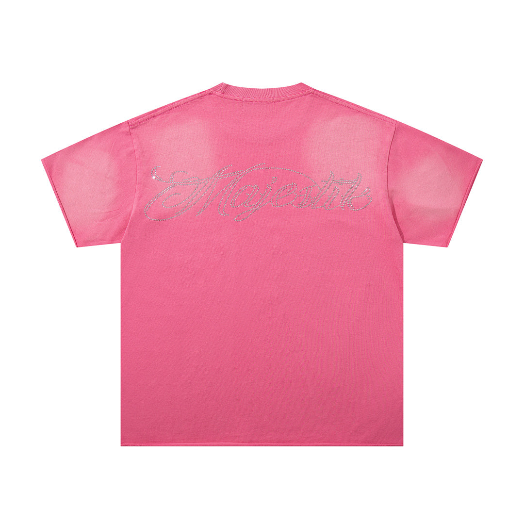 MAJESTIK Light In Darkness Angel Graphic T-Shirt Unisex Hot Pink Acid Wash Y2K Renaissance Sculpture Oversized Streetwear Short Sleeve Top