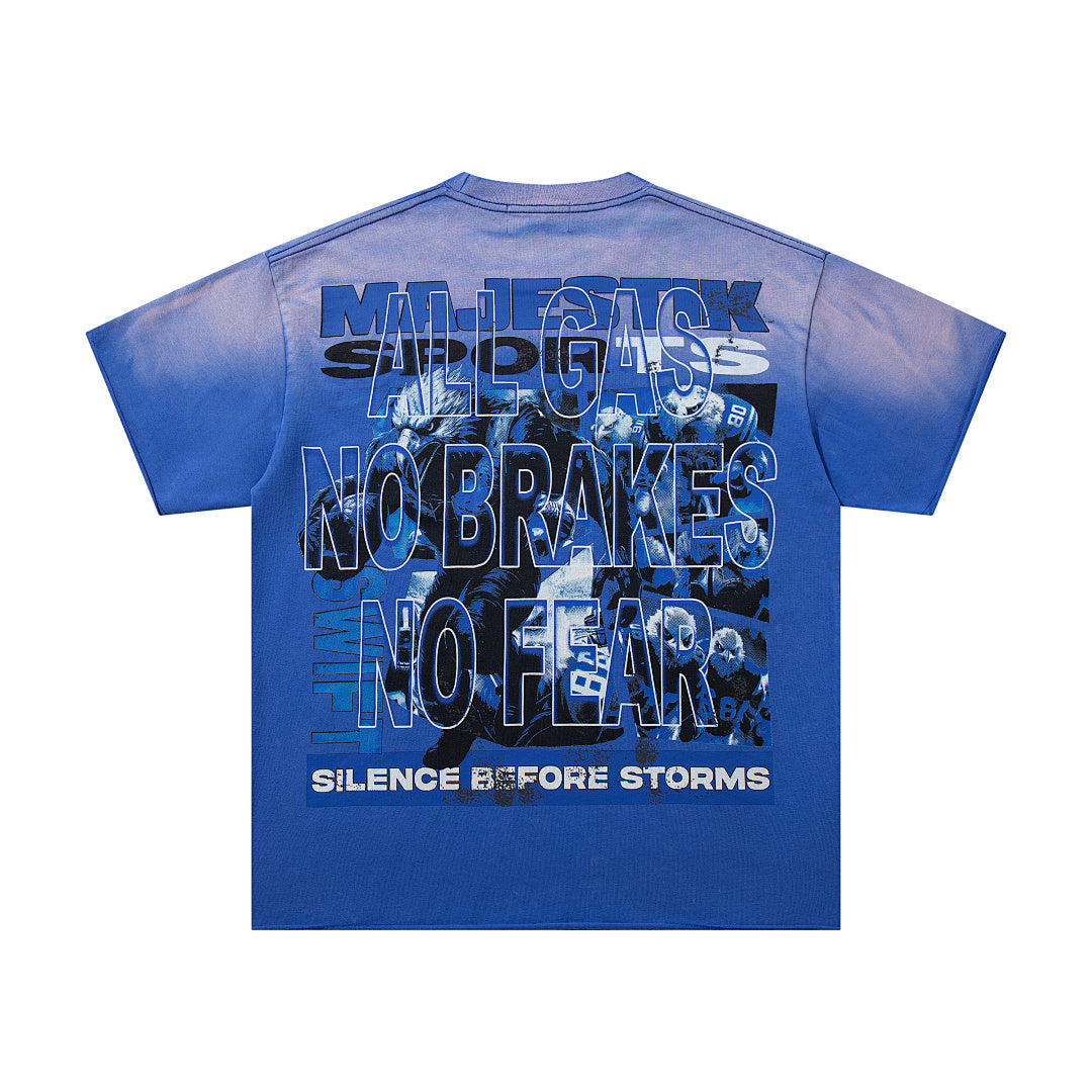 MAJESTIK Silence Before Storms Graphic T-Shirt Unisex Acid Wash Royal Blue Y2K Sports World Oversized Streetwear Short Sleeve Top