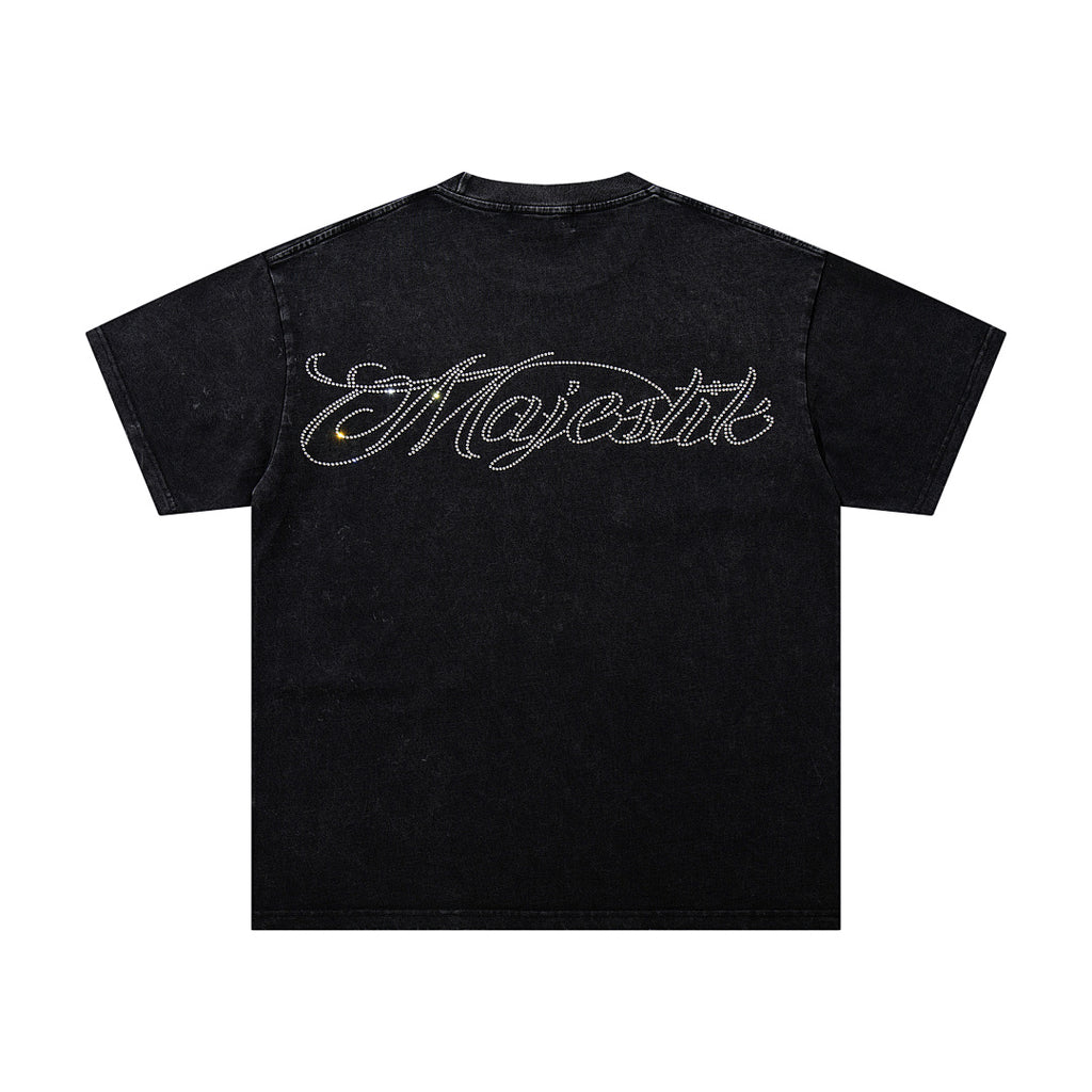 MAJESTIK Electric Lightning Football Player Graphic T-Shirt Unisex Acid Wash Black Y2K Cyber Athletic Oversized Streetwear Short Sleeve Top