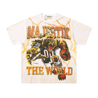 MAJESTIK Fearless 00 Gorilla Graphic T-Shirt Unisex Cream Off-White Y2K Streetwear Lightning Wash Short Sleeve Top