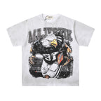 MAJESTIK Eagle Football Mascot Graphic T-Shirt Unisex Washed Gray Y2K Sports Merch Oversized Streetwear Short Sleeve Top