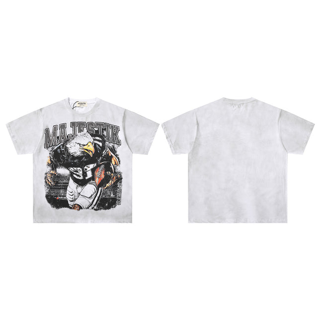 MAJESTIK Eagle Football Mascot Graphic T-Shirt Unisex Washed Gray Y2K Sports Merch Oversized Streetwear Short Sleeve Top Hover Image