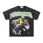 MAJESTIK Football Player Graphic T-Shirt Unisex Washed Black Y2K Sports Gothic Oversized Streetwear Short Sleeve Top