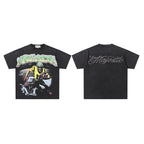 MAJESTIK Football Player Graphic T-Shirt Unisex Washed Black Y2K Sports Gothic Oversized Streetwear Short Sleeve Top