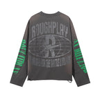 ROUGHPLAY Distressed Skeleton Graphic Long Sleeve Shirt Unisex Vintage Wash Oversized Streetwear Crewneck Top