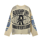 ROUGHPLAY Distressed Sun Graphic Long Sleeve Shirt Unisex Vintage Oversized Streetwear Crewneck Top