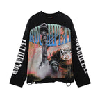 ROUGHPLAY Distressed Statue of Liberty Graphic Long Sleeve Shirt Unisex Vintage Oversized Streetwear Crewneck Top