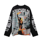 ROUGHPLAY Distressed Statue of Liberty Graphic Long Sleeve Shirt Unisex Vintage Oversized Streetwear Crewneck Top
