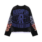 ROUGHPLAY Distressed Motocross Graphic Long Sleeve Shirt Unisex Vintage Oversized Streetwear Crewneck Top