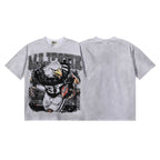 MAJESTIK Eagle Football Mascot Graphic T-Shirt Unisex Washed Grey Y2K Sports Varsity Oversized Streetwear Short Sleeve Top