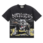 MAJESTIK Pitbull Dog Mascot Graphic T-Shirt Unisex Acid Wash Black Y2K Gothic Heavy Metal Oversized Streetwear Short Sleeve Top