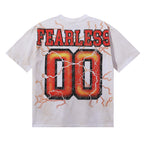 MAJESTIK Cyber Beast Football Graphic T-Shirt Unisex Washed White Y2K Orange Lightning Fearless 00 Varsity Oversized Streetwear Short Sleeve Top