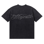 MAJESTIK Football Player Hound Graphic T-Shirt Unisex Acid Wash Black Y2K Cyber Athletic Dual-Sided Oversized Streetwear Short Sleeve Top
