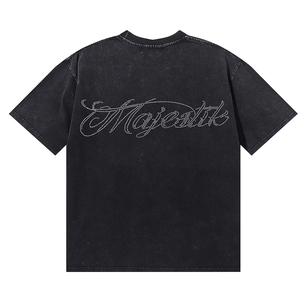 MAJESTIK Football Player Hound Graphic T-Shirt Unisex Acid Wash Black Y2K Cyber Athletic Dual-Sided Oversized Streetwear Short Sleeve Top