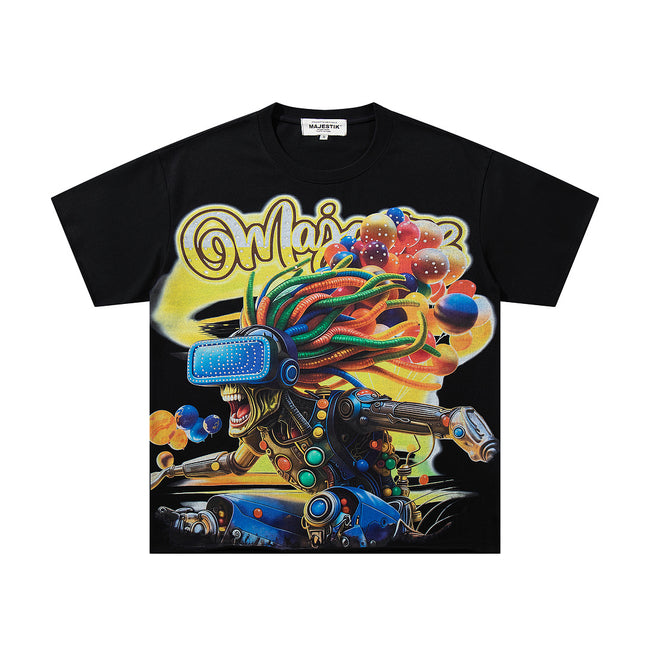 MAJESTIK Cyber VR Graphic T-Shirt Unisex Black Y2K Futuristic Gamer Oversized Streetwear Short Sleeve Top Main Image