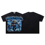 MAJESTIK Lion Football Player Graphic T-Shirt Unisex Acid Wash Black Y2K Graffiti Athletic Oversized Streetwear Short Sleeve Top