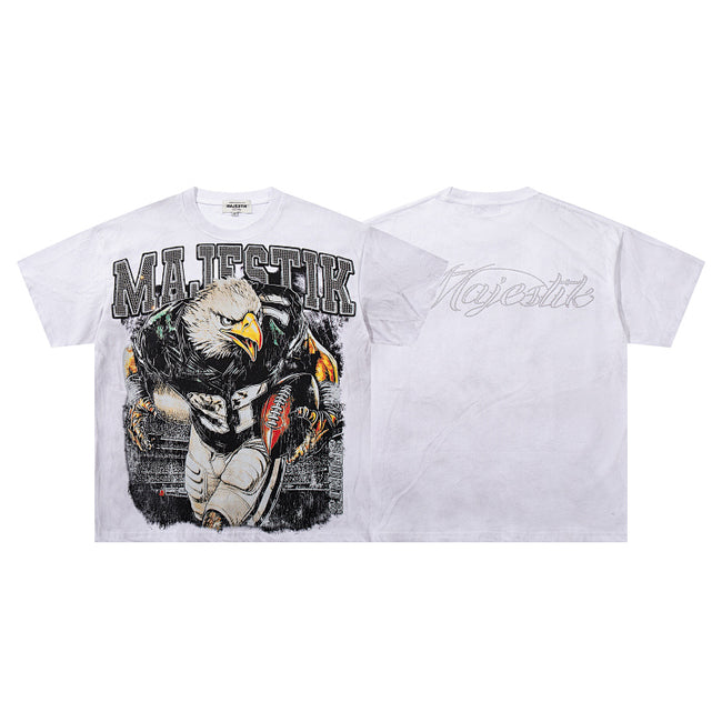 MAJESTIK Majestic Eagle Football Graphic T-Shirt Unisex Vintage White Y2K Cyber Athletic Dual-Sided Oversized Streetwear Short Sleeve Top Hover Image