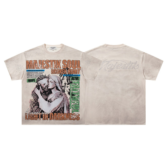MAJESTIK Light In Darkness Angel Graphic T-Shirt Unisex Washed Sand Y2K Renaissance Sculpture Oversized Streetwear Short Sleeve Top Hover Image