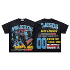 MAJESTIK Street Legends Motocross Graphic T-Shirt Unisex Acid Wash Black Y2K Racing Speedway Oversized Streetwear Short Sleeve Top