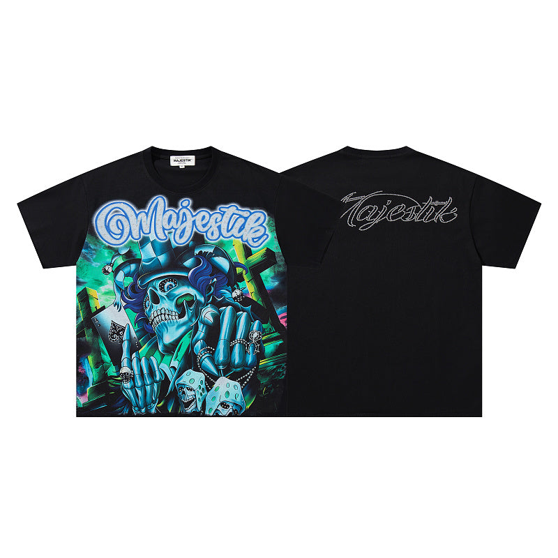 MAJESTIK Toxic Skeleton Graphic T-Shirt Unisex Black Y2K Cyber Grunge Gothic Oversized Streetwear Short Sleeve Top