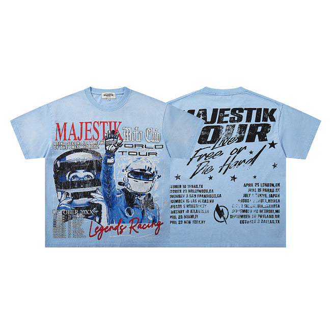 MAJESTIK TOUR Legends Racing Graphic T-Shirt Unisex Ice Blue Y2K Vintage Oversized Streetwear Short Sleeve Top Hover Image