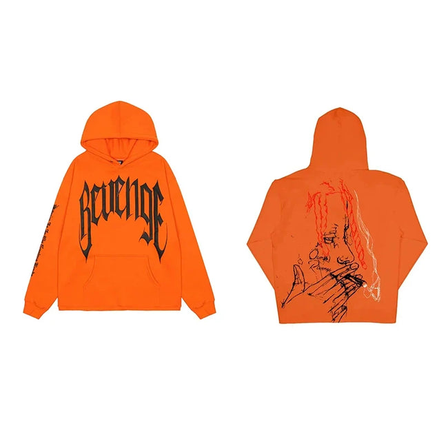Revenge x Juice WRLD Portrait Arch Logo Pullover Hoodie  Orange Hover Image