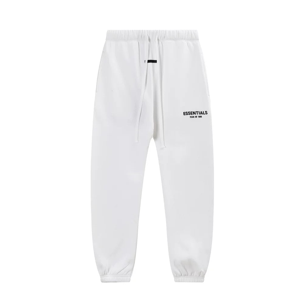 Fog Essentials Small‑Logo White Elastic‑Waist Cuffed‑Ankle Loose‑Fit Jogger Pants