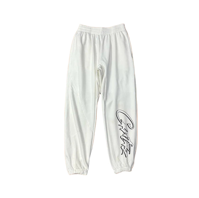 White Script Logo Sweatpants – Oversized Streetwear Joggers Hover Image