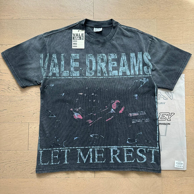 VALEFOREVER Black Washed Vale Dreams Let Me Rest Retro Graphic T-Shirt Hover Image