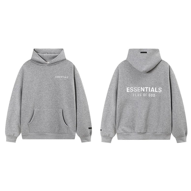 Fog Essentials Heather Gray Fleece‑Lined Oversized Pullover Hoodie White Chest Logo Hover Image