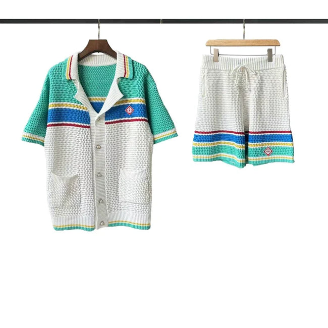 Casablanca Knit Set - White / Teal / Blue Hover Image
