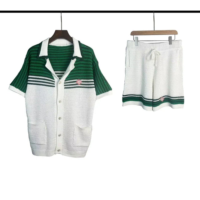 Casablanca Green Shoulder Stripe Knit Set - White / Dark Green Hover Image