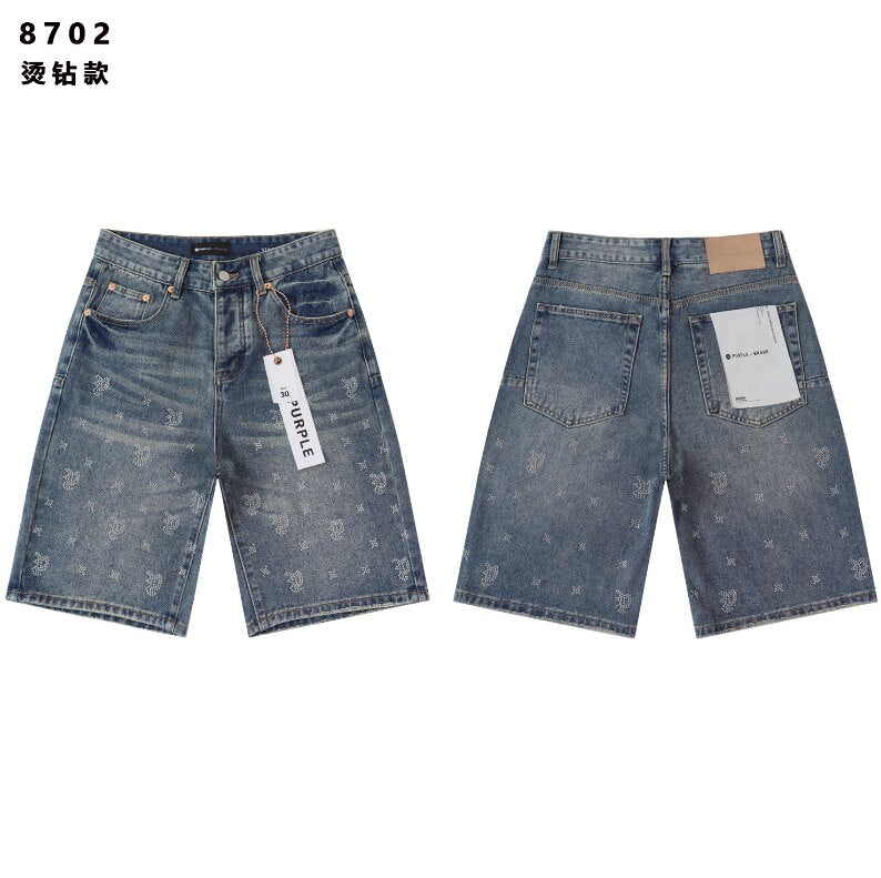 Vintage Paisley Print Light‑Wash Denim Shorts